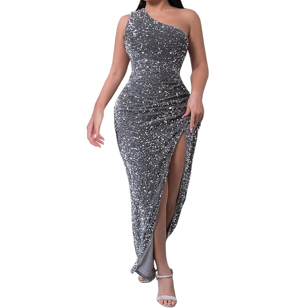 Amazon.com: Women's Sequin Dress Formal One Shoulder Split